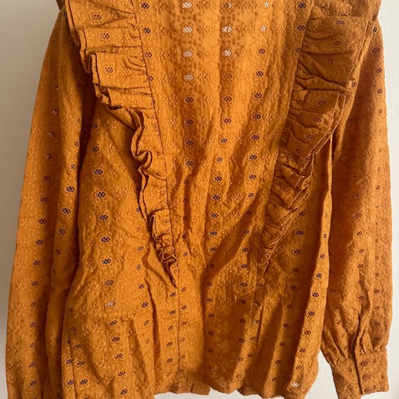 SOLD NWT Sézane Boby Blouse in Saffron Embroidered Eyelet Ruffle Top 34 US 2 - Picture 3 of 7